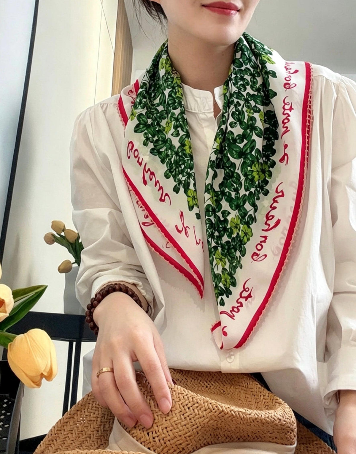 100% Mulberry Silk Scarf 26x26" 65x65CM, Summer Pastoral Hand Rolled Silk Crepe De Chine Square Scarf, Floral Silk Neck Scarf, Gift for Her