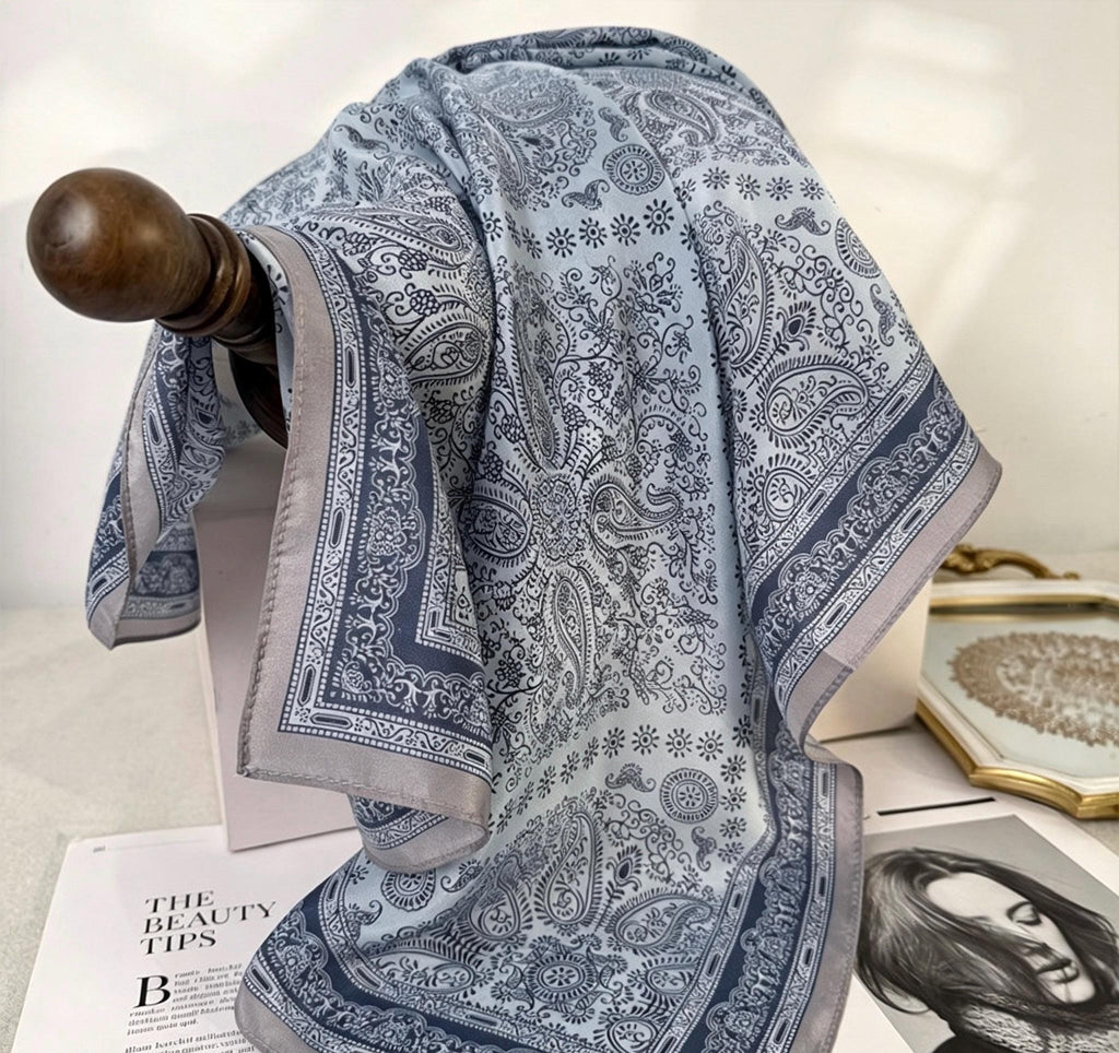 100% Mulberry Silk Scarf 26x26" 65x65CM, Sea Salt Blue Silk Crepe De Chine Square Scarf, Minimalist Neck Scarf, Gift for Her, Chic Wrap