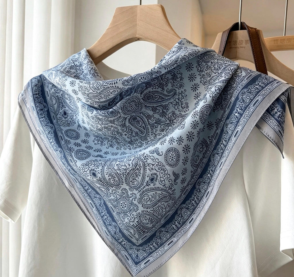 100% Mulberry Silk Scarf 26x26" 65x65CM, Sea Salt Blue Silk Crepe De Chine Square Scarf, Minimalist Neck Scarf, Gift for Her, Chic Wrap