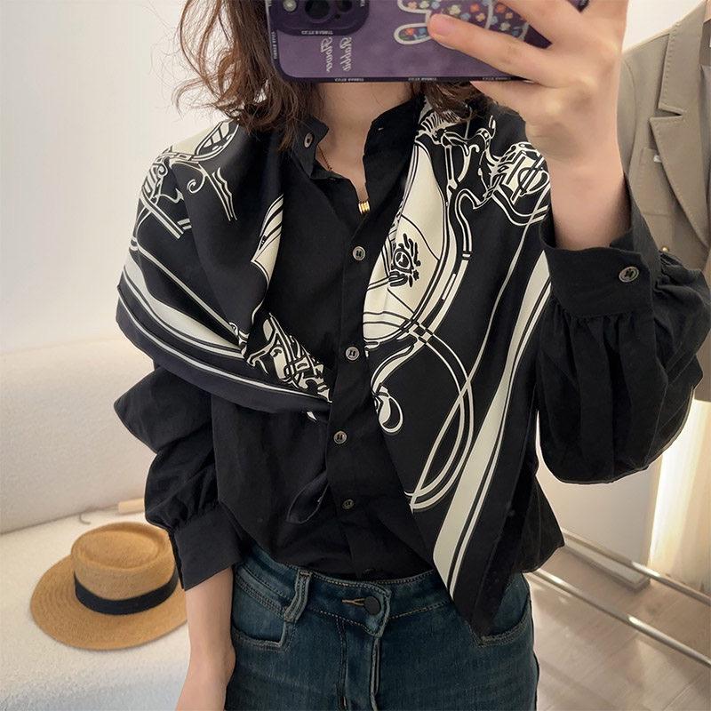 100% Mulberry Silk Scarf 35"x35" 88x88cm, Black and White Silk Shawl, French Chic Silk Head Scarf, Quiet Luxury Neck Scarf, Gift for Her