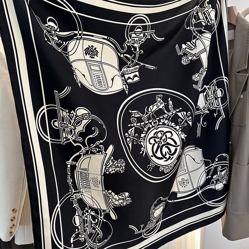 100% Mulberry Silk Scarf 35"x35" 88x88cm, Black and White Silk Shawl, French Chic Silk Head Scarf, Quiet Luxury Neck Scarf, Gift for Her