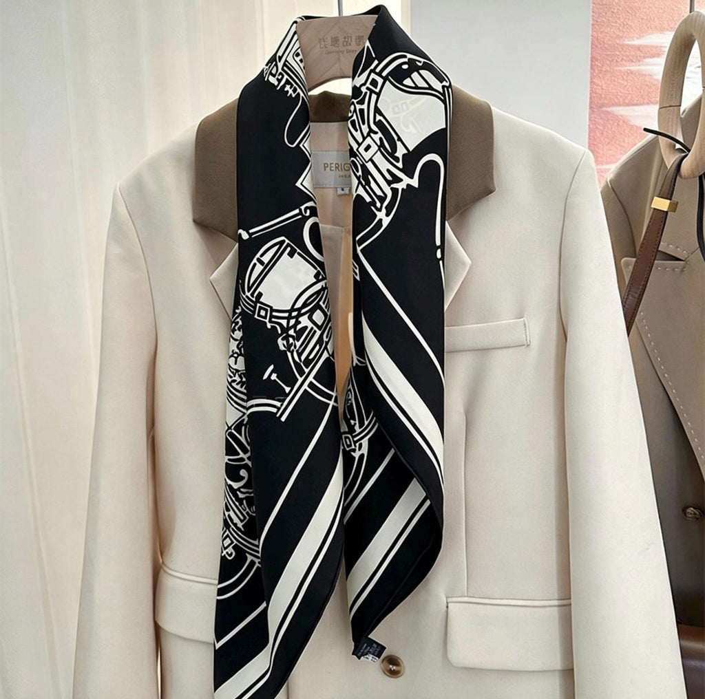 100% Mulberry Silk Scarf 35"x35" 88x88cm, Black and White Silk Shawl, French Chic Silk Head Scarf, Quiet Luxury Neck Scarf, Gift for Her