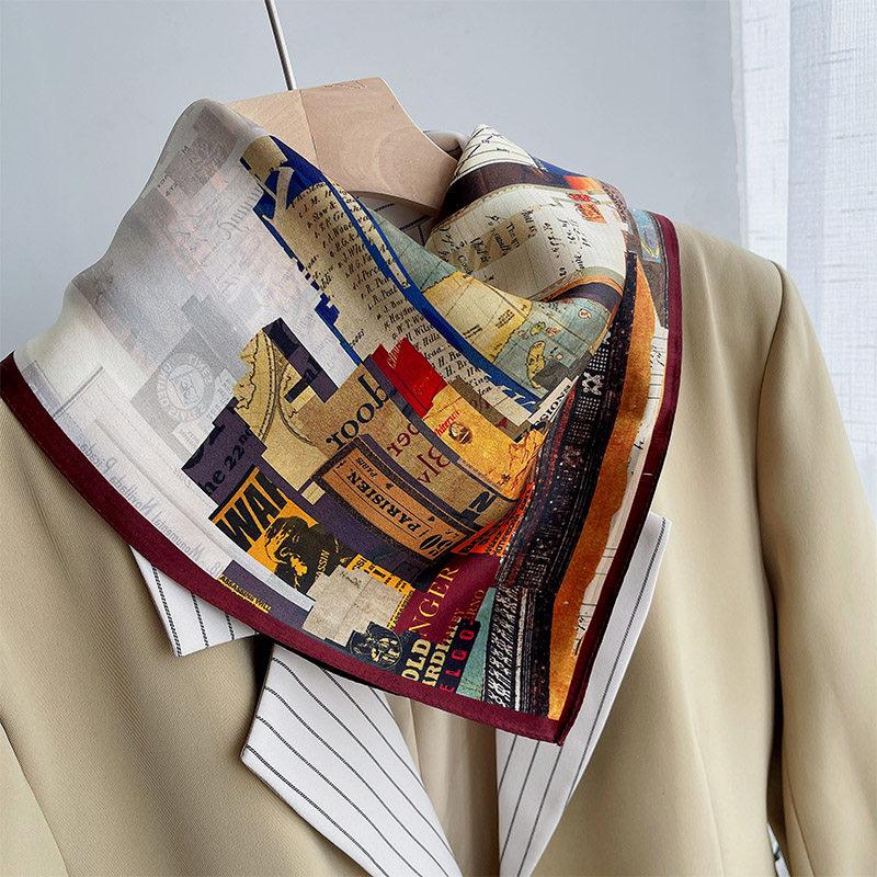 100% Mulberry Silk Scarf 27"x27" 68x68cm, 12 Momme Modern Urban Silk Neckerchief, Small Square Scarf, Chic Autumn Silk Necktie, Gift for Her