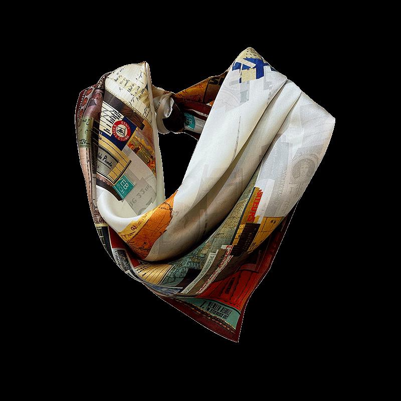 100% Mulberry Silk Scarf 27"x27" 68x68cm, 12 Momme Modern Urban Silk Neckerchief, Small Square Scarf, Chic Autumn Silk Necktie, Gift for Her