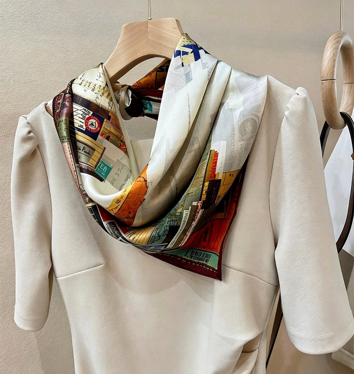 100% Mulberry Silk Scarf 27"x27" 68x68cm, 12 Momme Modern Urban Silk Neckerchief, Small Square Scarf, Chic Autumn Silk Necktie, Gift for Her