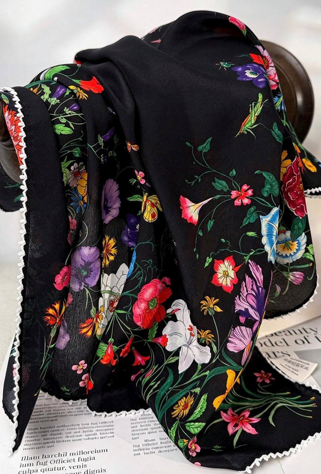 100% Silk Scarf 26"x26" 65x65cm, Spring Floral Mulberry Silk Crepe de Chine Square Scarf, Elegant Silk Head Wrap Bandana Neck Scarf