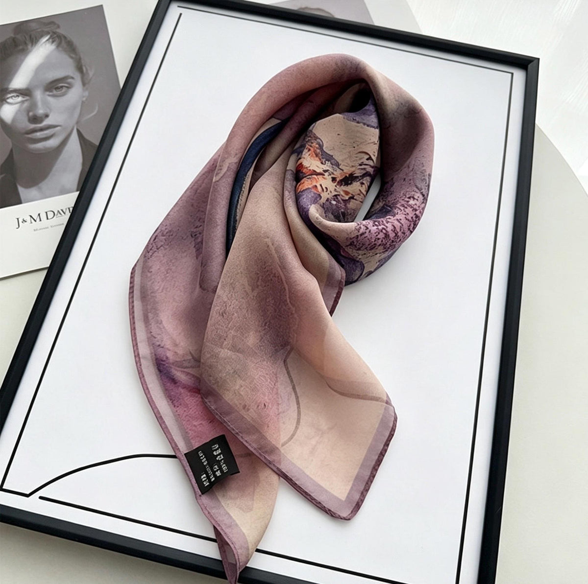 100% Silk Scarf 26"x26" 65x65cm, Gambiered Gauze Square Scarf, Neo Chinese Style Silk Wrap, Shulang Dye Botanical Neck Scarf