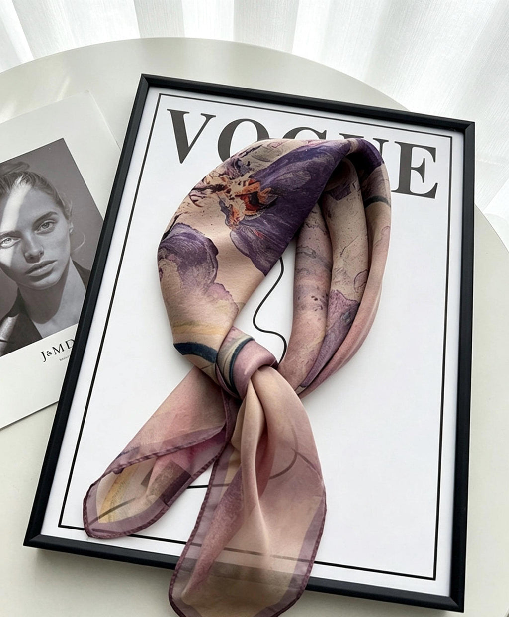 100% Silk Scarf 26"x26" 65x65cm, Gambiered Gauze Square Scarf, Neo Chinese Style Silk Wrap, Shulang Dye Botanical Neck Scarf