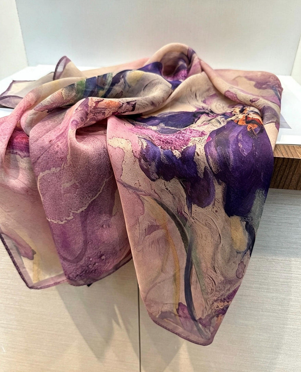 100% Silk Scarf 26"x26" 65x65cm, Gambiered Gauze Square Scarf, Neo Chinese Style Silk Wrap, Shulang Dye Botanical Neck Scarf