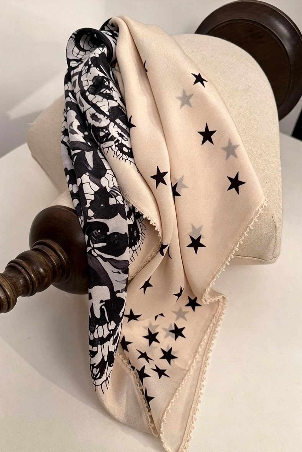 100% Mulberry Silk Scarf 26"x26" 65x65CM, Starry Sky Lace Print Silk Crepe Scarf, French Chic Neckerchief, Small Square Hair Scarf Gift