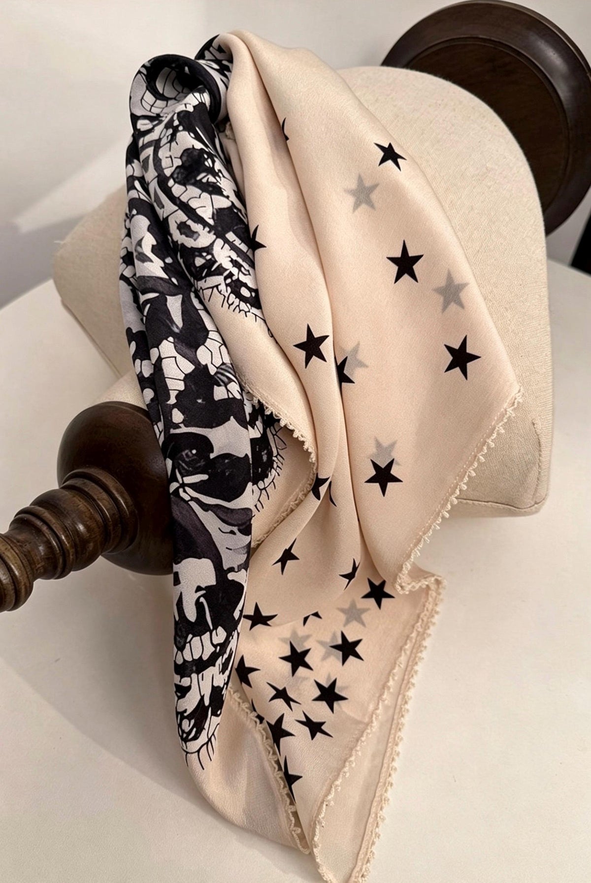 100% Mulberry Silk Scarf 26"x26" 65x65CM, Starry Sky Lace Print Silk Crepe Scarf, French Chic Neckerchief, Small Square Hair Scarf Gift