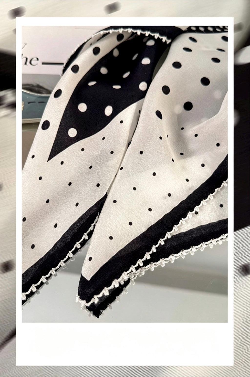100% Silk Wool Scarf 26"x26" 65x65cm, Black White Polka Dot Silk Square Scarf, Minimalist Neck Head Scarf, French Elegance Bandana Gift