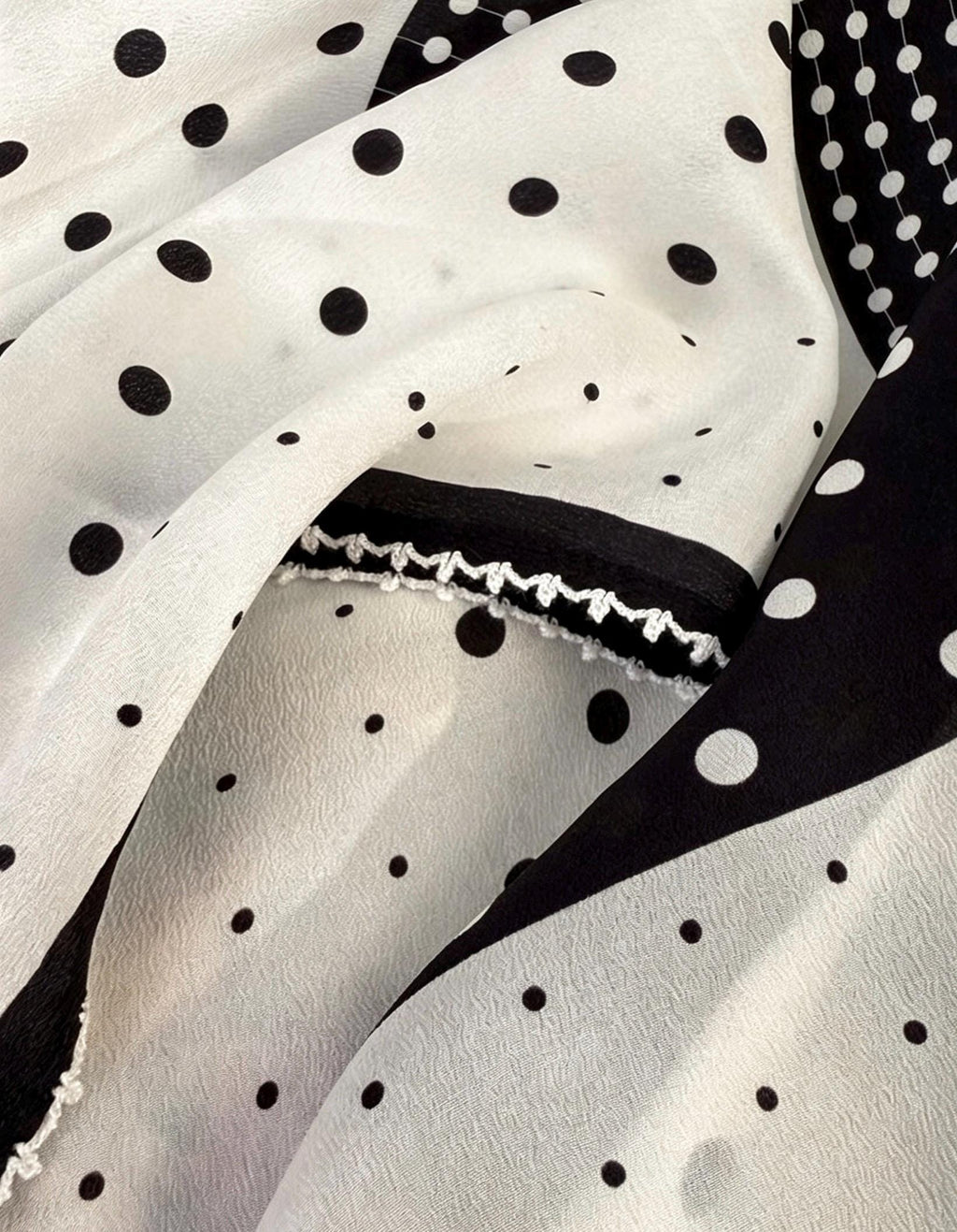 100% Silk Wool Scarf 26"x26" 65x65cm, Black White Polka Dot Silk Square Scarf, Minimalist Neck Head Scarf, French Elegance Bandana Gift