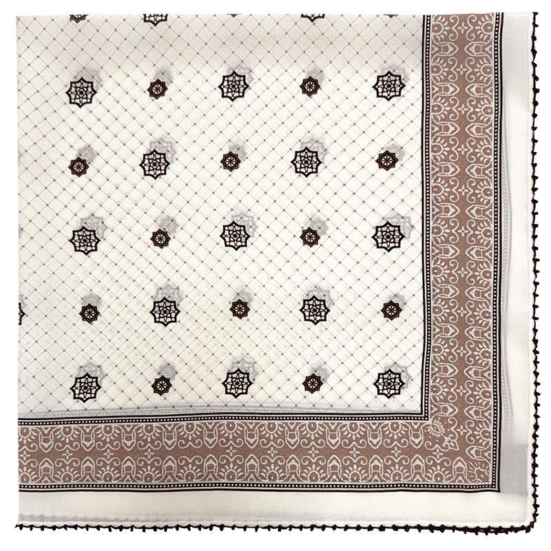 100% Silk Wool Scarf 26"x26" 65x65cm, Caramel Cream Silk Square Scarf, Vintage Mulberry Silk Crepe de Chine Neck Scarf, Gift for Her