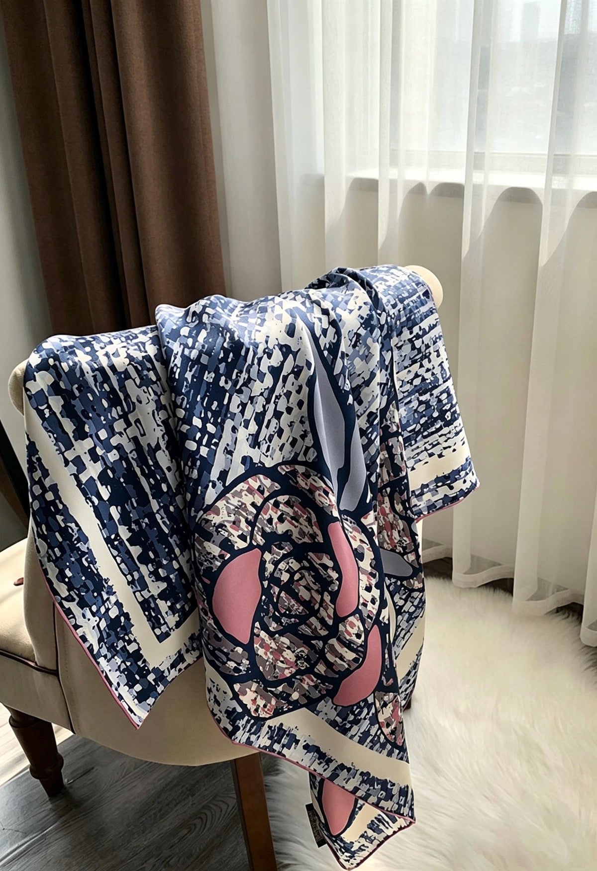 100% Mulberry Silk Scarf 35"x35" 88x88CM, Classic Camellia Twill Square Scarf, Luxury French Vintage Silk Shawl, Elegant Gift for Her