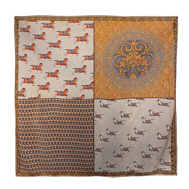 100% Mulberry Silk Scarf 43"x43" 110x110CM, Large Square Scarf Women, Satin Silk Shawl Wrap, Horse Print Silk Scarf, Premium Neck Scarf