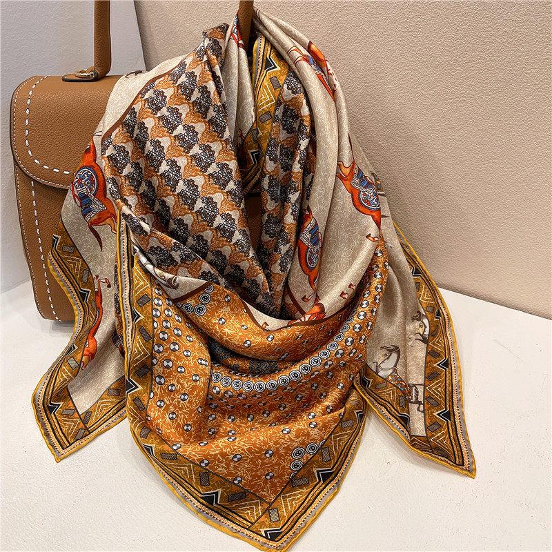 100% Mulberry Silk Scarf 43"x43" 110x110CM, Large Square Scarf Women, Satin Silk Shawl Wrap, Horse Print Silk Scarf, Premium Neck Scarf