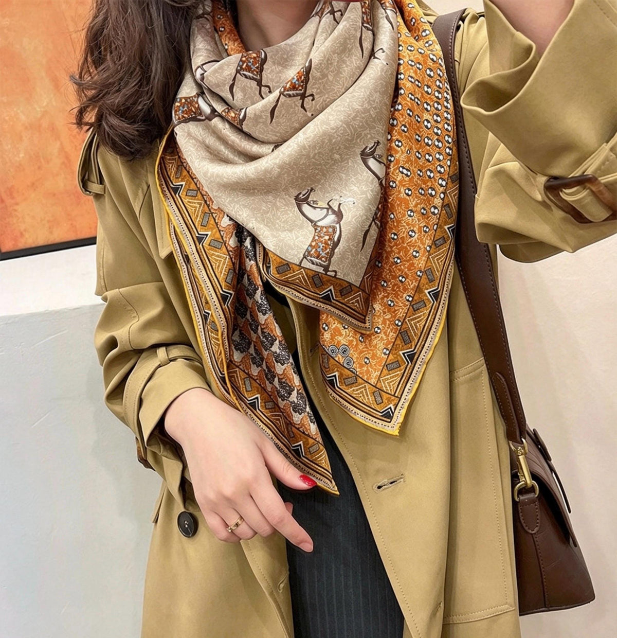 100% Mulberry Silk Scarf 43"x43" 110x110CM, Large Square Scarf Women, Satin Silk Shawl Wrap, Horse Print Silk Scarf, Premium Neck Scarf