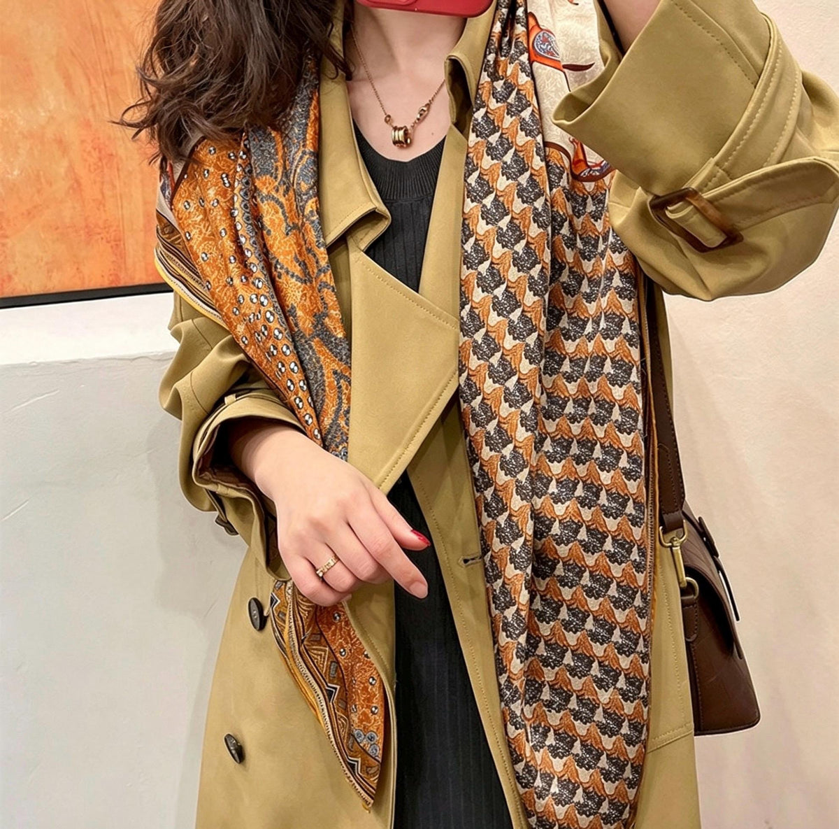 100% Mulberry Silk Scarf 43"x43" 110x110CM, Large Square Scarf Women, Satin Silk Shawl Wrap, Horse Print Silk Scarf, Premium Neck Scarf
