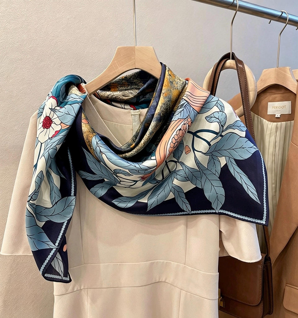 100% Mulberry Silk Scarf 43"x43" 110x110CM, Large Square Scarf Women, Satin Silk Shawl Wrap, Horse Print Silk Scarf, Premium Neck Scarf