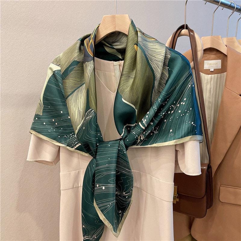 100% Mulberry Silk Scarf 43"x43" 110x110CM, Large Square Scarf Women, Satin Silk Shawl Wrap, Horse Print Silk Scarf, Premium Neck Scarf