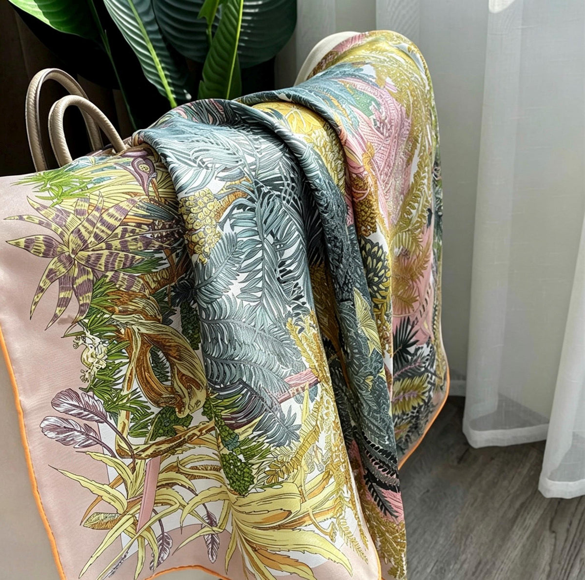 100% Mulberry Silk Scarf 35"x35" 90x90CM, Milk Tea Beige Twill Square Scarf, Soft Silk Shawl Wrap, All-Season Versatile Neck Scarf, Gift