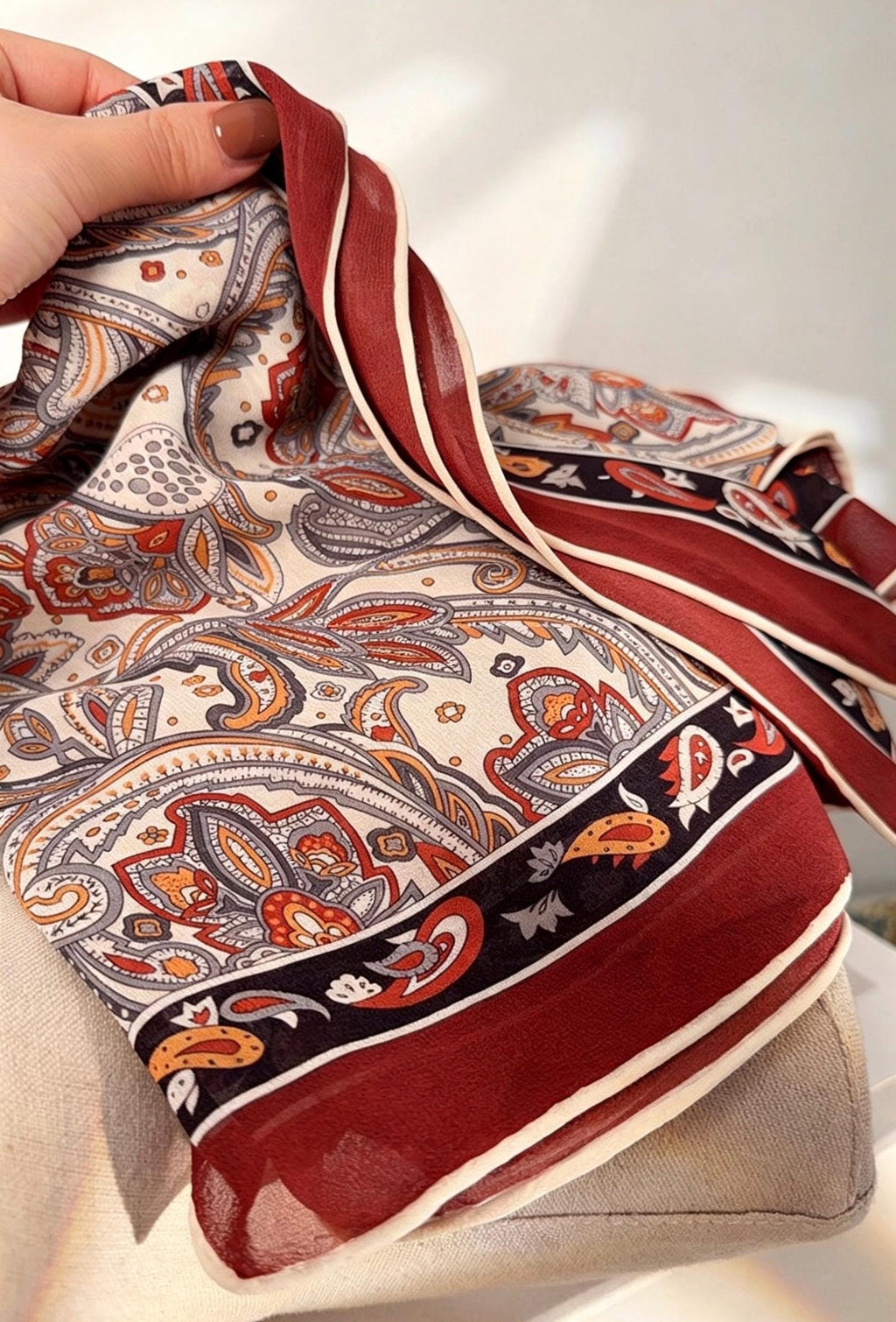 100% Mulberry Silk Scarf 41"x41" 105x105cm, Burgundy Wine Red Large Square Georgette Shawl Wrap, Elegant Quiet Luxury Gift for Her