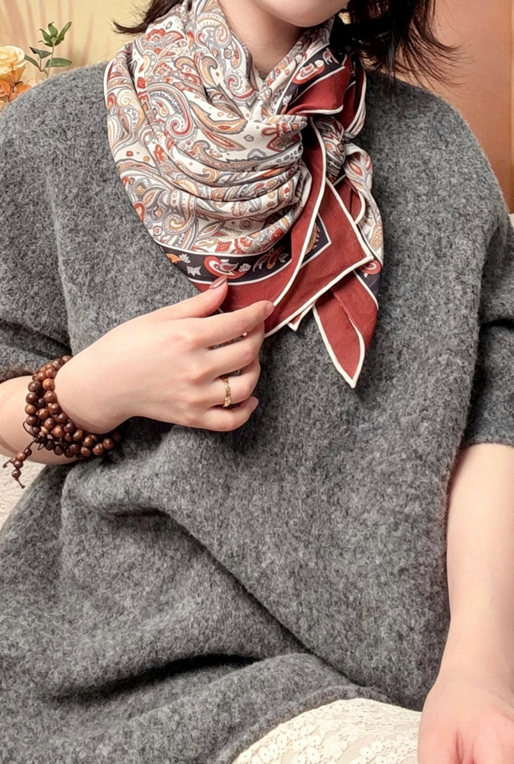 100% Mulberry Silk Scarf 41"x41" 105x105cm, Burgundy Wine Red Large Square Georgette Shawl Wrap, Elegant Quiet Luxury Gift for Her