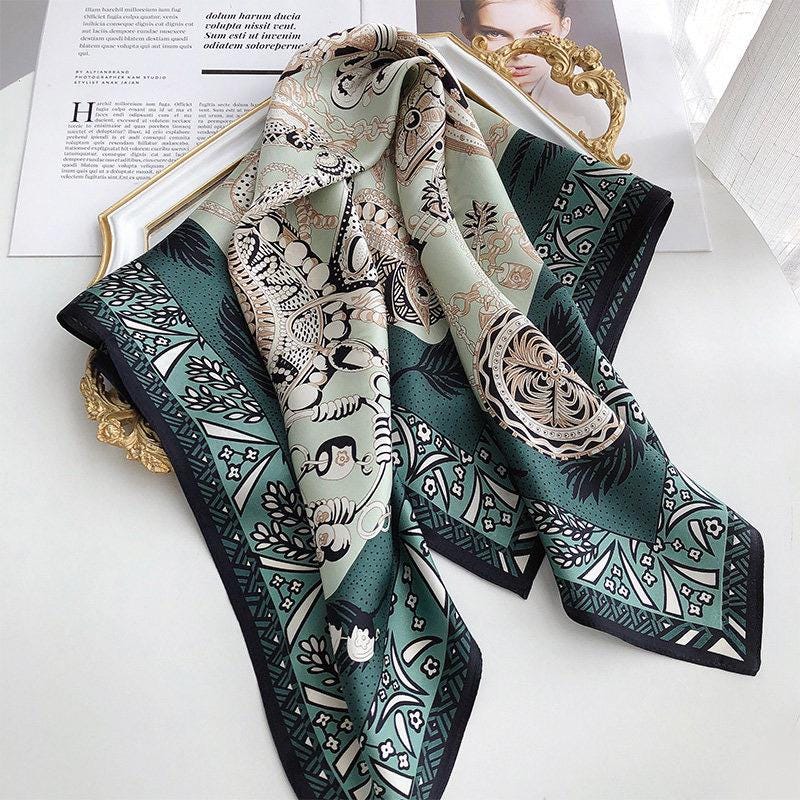 100% Silk Wool Scarf 26"x26" 65x65cm, Dark Emerald Green Silk Square Scarf, Elegant Quiet Luxury Neck Head Handkerchief Gift for Her