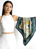 100% Silk Wool Scarf 26"x26" 65x65cm, Dark Emerald Green Silk Square Scarf, Elegant Quiet Luxury Neck Head Handkerchief Gift for Her