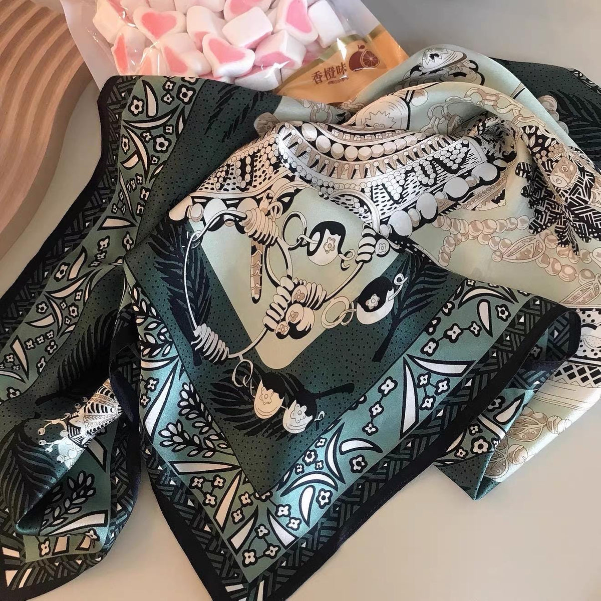 100% Silk Wool Scarf 26"x26" 65x65cm, Dark Emerald Green Silk Square Scarf, Elegant Quiet Luxury Neck Head Handkerchief Gift for Her