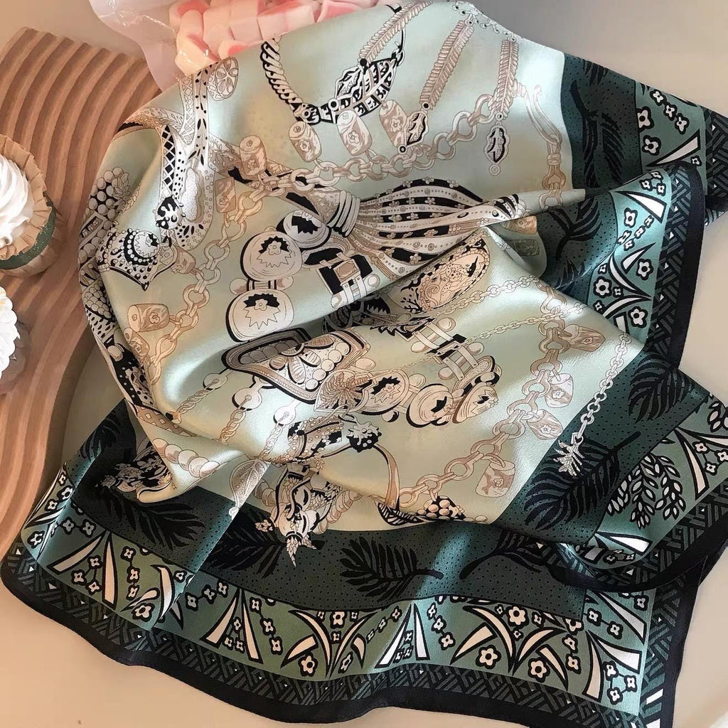 100% Silk Wool Scarf 26"x26" 65x65cm, Dark Emerald Green Silk Square Scarf, Elegant Quiet Luxury Neck Head Handkerchief Gift for Her