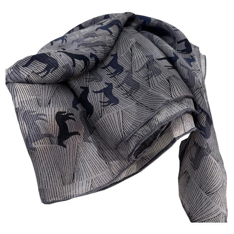 100% Mulberry Silk Scarf 42"x42" 108x108CM, Luxury Silk Sheer Scarf for Women, Equestrian Horse Print, Summer Sun Protection Shawl Wrap