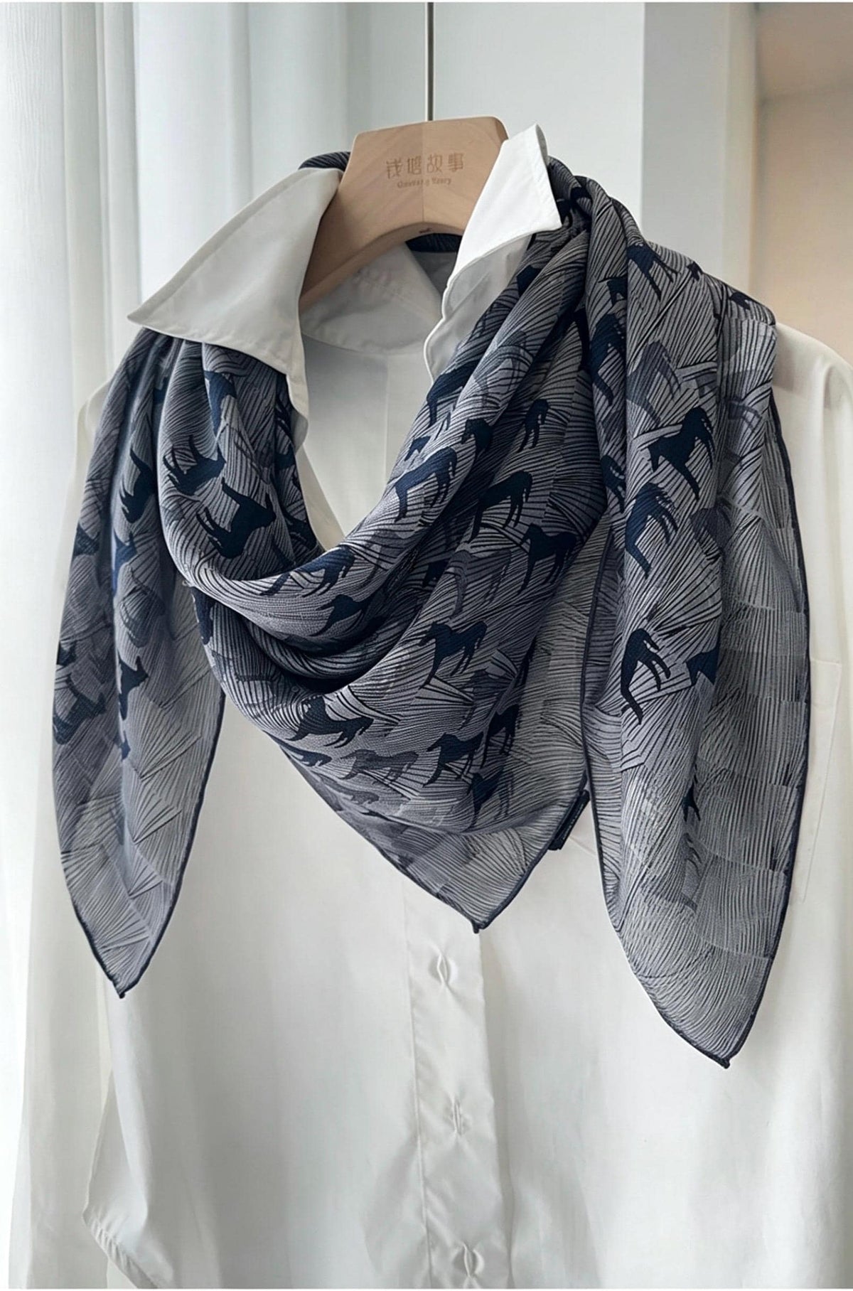 100% Mulberry Silk Scarf 42"x42" 108x108CM, Luxury Silk Sheer Scarf for Women, Equestrian Horse Print, Summer Sun Protection Shawl Wrap
