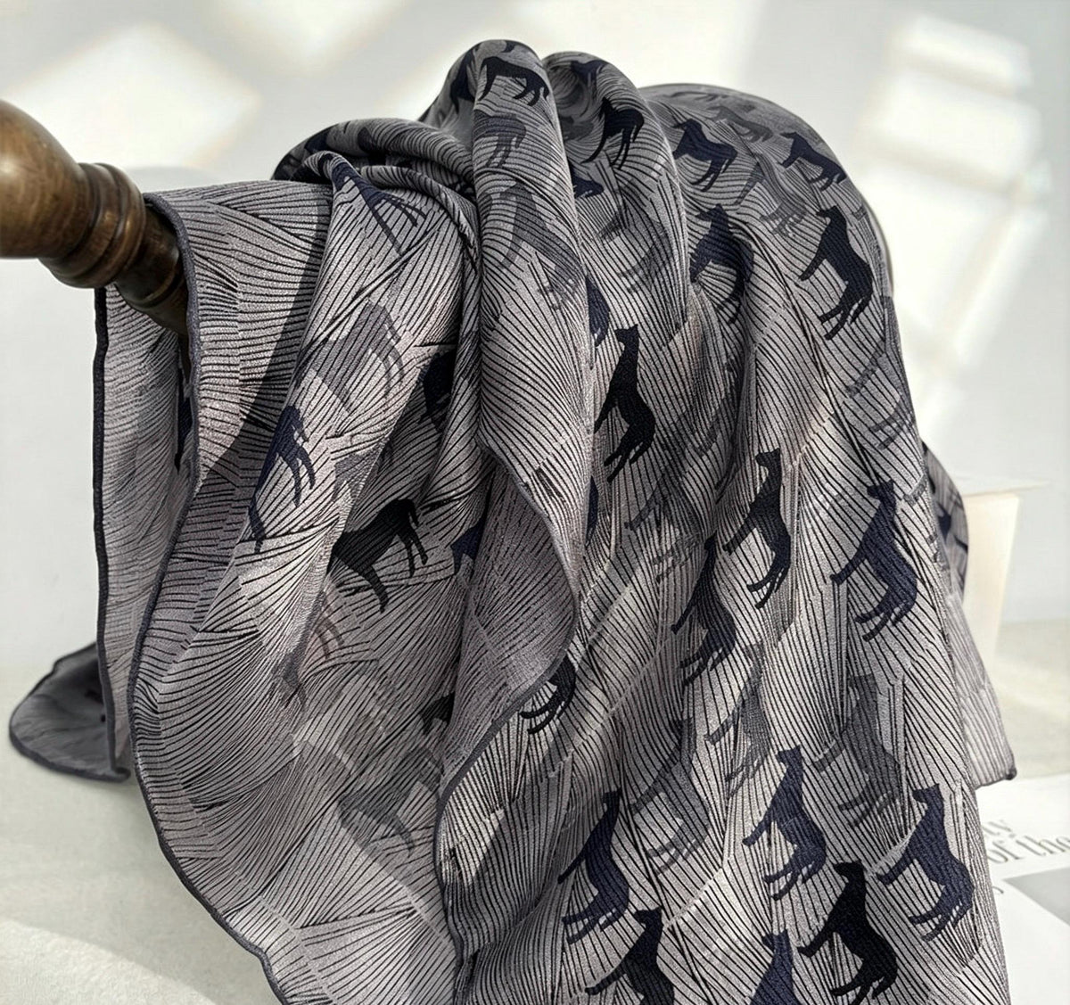 100% Mulberry Silk Scarf 42"x42" 108x108CM, Luxury Silk Sheer Scarf for Women, Equestrian Horse Print, Summer Sun Protection Shawl Wrap