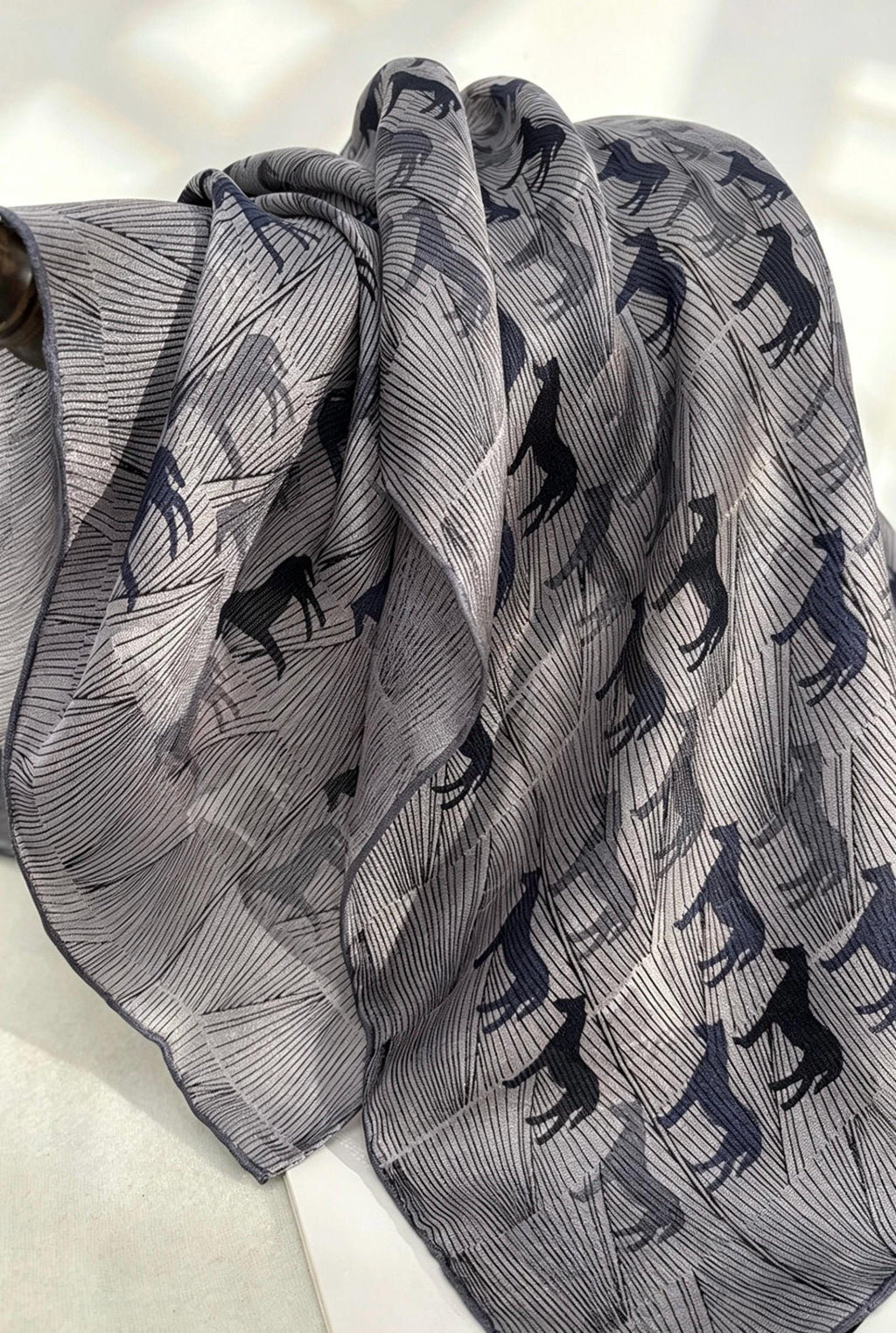 100% Mulberry Silk Scarf 42"x42" 108x108CM, Luxury Silk Sheer Scarf for Women, Equestrian Horse Print, Summer Sun Protection Shawl Wrap