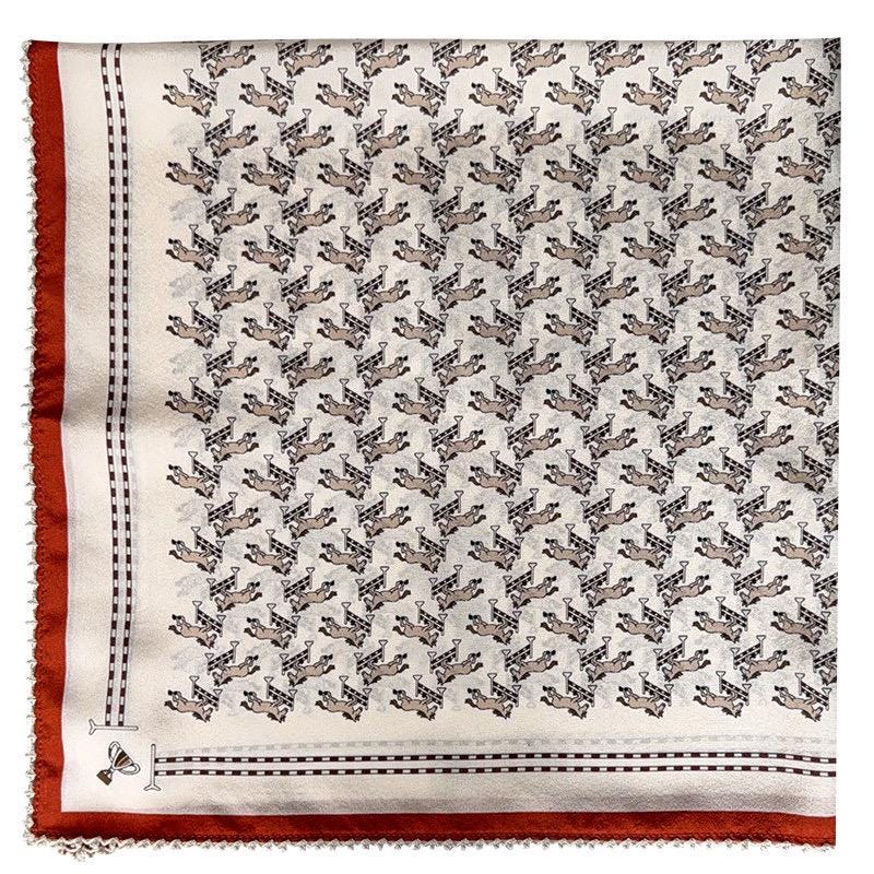 100% Mulberry Silk Scarf 26"x26" 65x65CM, French Romantic Lace Trim Neck Scarf for Women, Cute Horse Print Silk Bandana, Vintage Hair Scarf