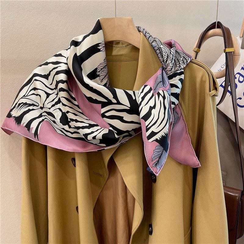 100% Mulberry Silk Scarf 35"x35" 90x90cm, Quiet Luxury Pink Zebra Silk Twill Square Scarf, Old Money Aesthetic Chic Bandana Shawl Gift