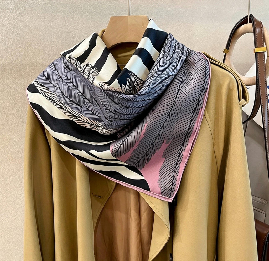 100% Mulberry Silk Scarf 35"x35" 90x90cm, Quiet Luxury Pink Zebra Silk Twill Square Scarf, Old Money Aesthetic Chic Bandana Shawl Gift