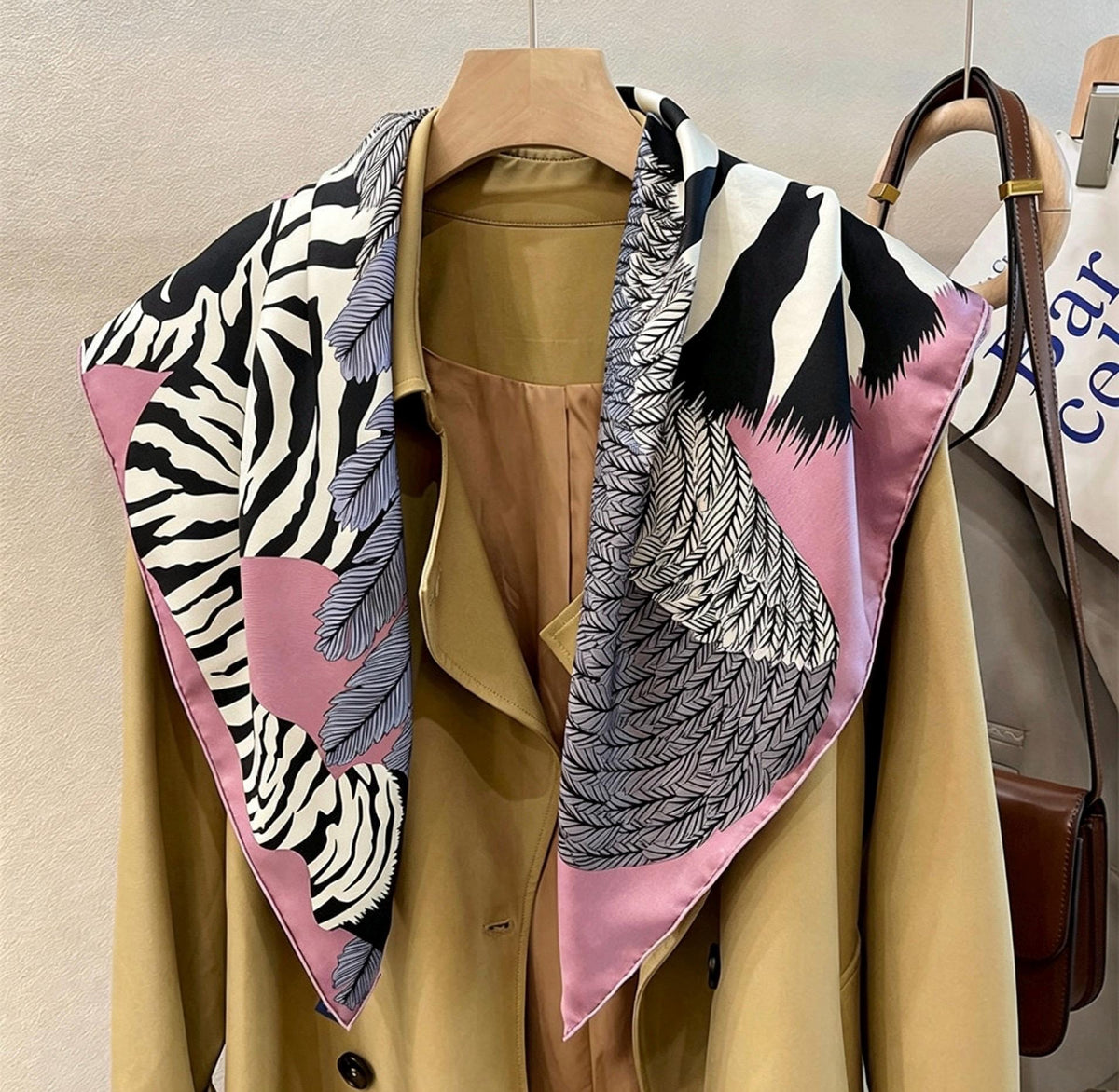 100% Mulberry Silk Scarf 35"x35" 90x90cm, Quiet Luxury Pink Zebra Silk Twill Square Scarf, Old Money Aesthetic Chic Bandana Shawl Gift