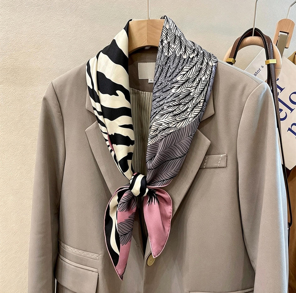 100% Mulberry Silk Scarf 35"x35" 90x90cm, Quiet Luxury Pink Zebra Silk Twill Square Scarf, Old Money Aesthetic Chic Bandana Shawl Gift