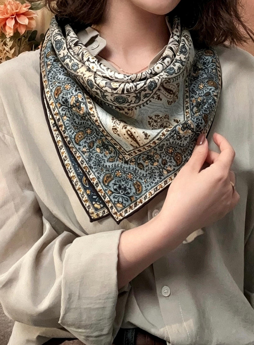 100% Mulberry Silk Scarf 26”x26” 35"x35" | Classic Paisley Square Headscarf, Elegant Vintage Neckerchief, Quiet Luxury Silk Shawl Gift