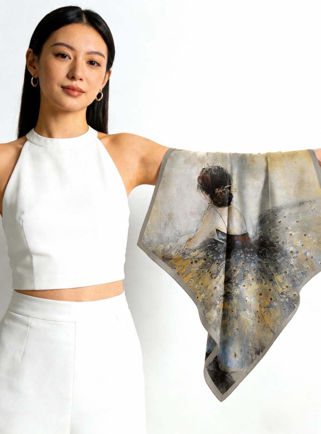 Wrapwhisper 100% Mulberry Silk Scarf 26"x26" 65x65CM, Elegant Ballerina Print Silk Square Scarf, Silk Hair Wrap Neck Head Scarf Gift