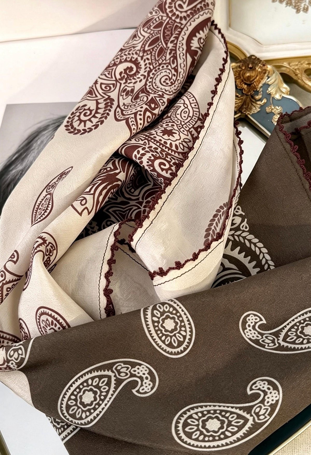 100% Mulberry Silk Scarf 26"x26" 65x65CM, Classic Olive Forest Print Silk Crepe De Chine Square Scarf, Luxury Hair Wrap Neck Scarf Gift