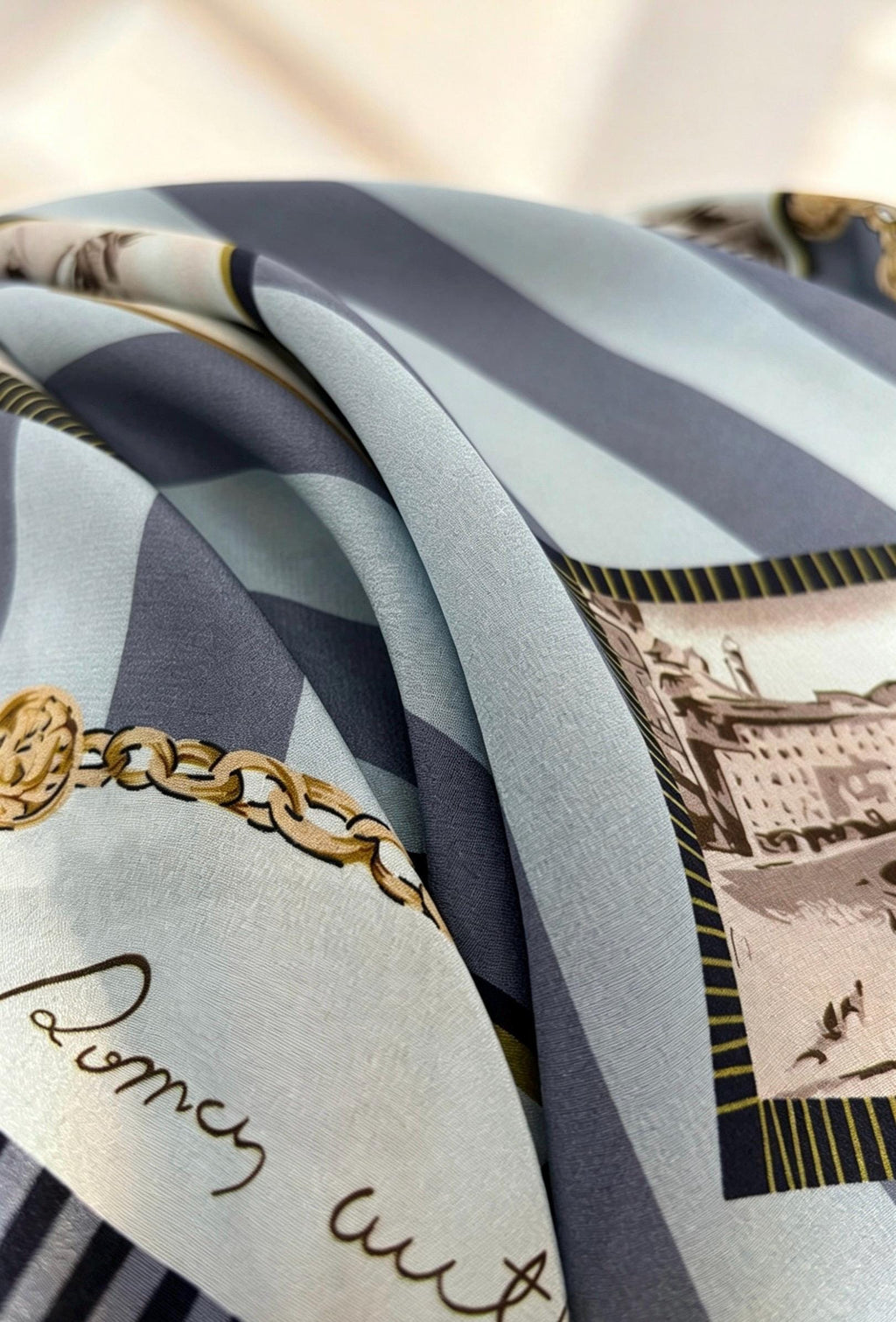 100% Mulberry Silk Scarf 26"x26" 65x65cm, Retro Stamp Dusty Blue Silk Square Scarf Women Crepe de Chine Neck Hair Scarf Chic Summer Bandana