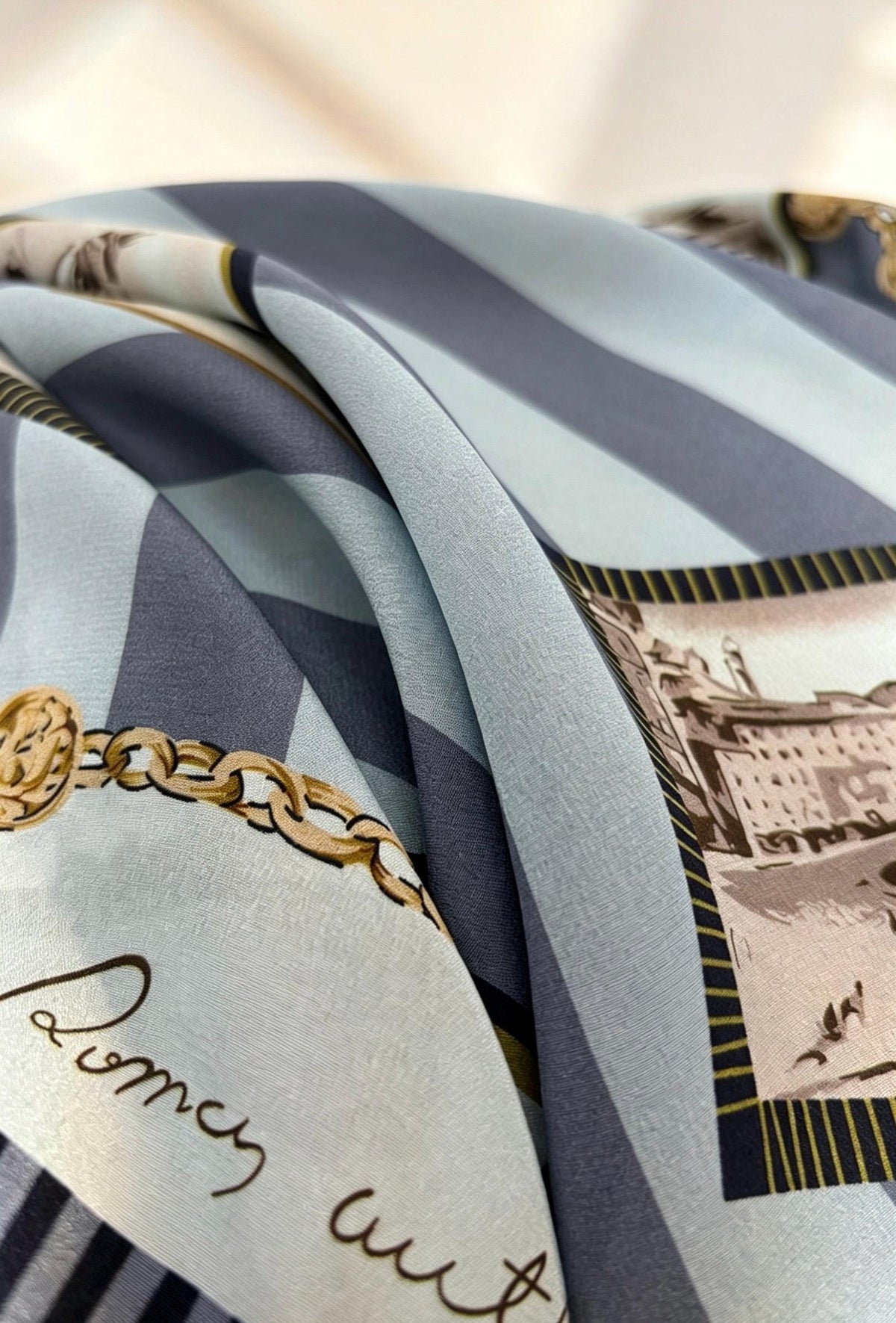 100% Mulberry Silk Scarf 26"x26" 65x65cm, Retro Stamp Dusty Blue Silk Square Scarf Women Crepe de Chine Neck Hair Scarf Chic Summer Bandana