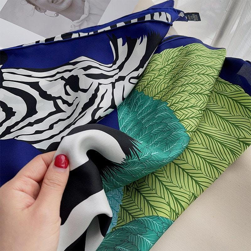 100% Mulberry Silk Scarf 35"x35" 90x90CM, Luxury Teal Green Silk Twill Square Scarf, Reusable Turquoise Hair Wrap, Premium Gift for Her
