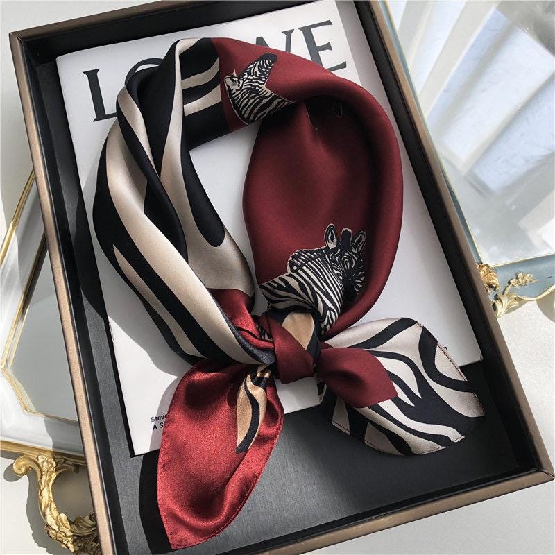 100% Mulberry Silk Scarf 28"x28" 70x70CM Cute Zebra Print Silk Scarf Spring Summer Neck Scarf Whimsical Hair Scarf Luxury Silk Shawl