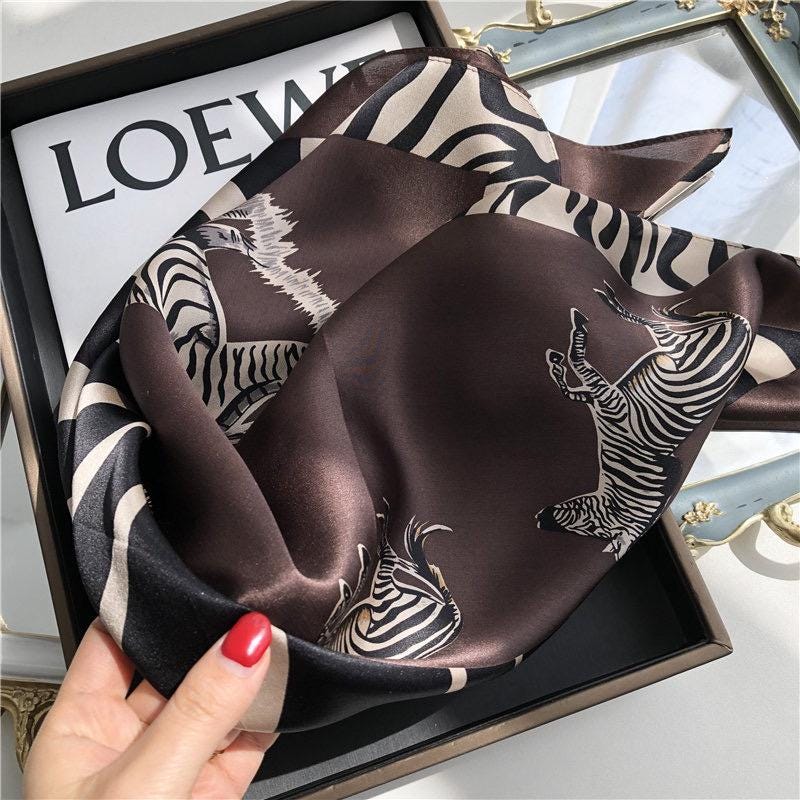 100% Mulberry Silk Scarf 28"x28" 70x70CM Cute Zebra Print Silk Scarf Spring Summer Neck Scarf Whimsical Hair Scarf Luxury Silk Shawl