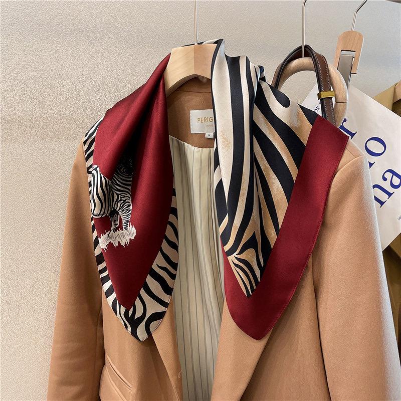 100% Mulberry Silk Scarf 28"x28" 70x70CM Cute Zebra Print Silk Scarf Spring Summer Neck Scarf Whimsical Hair Scarf Luxury Silk Shawl